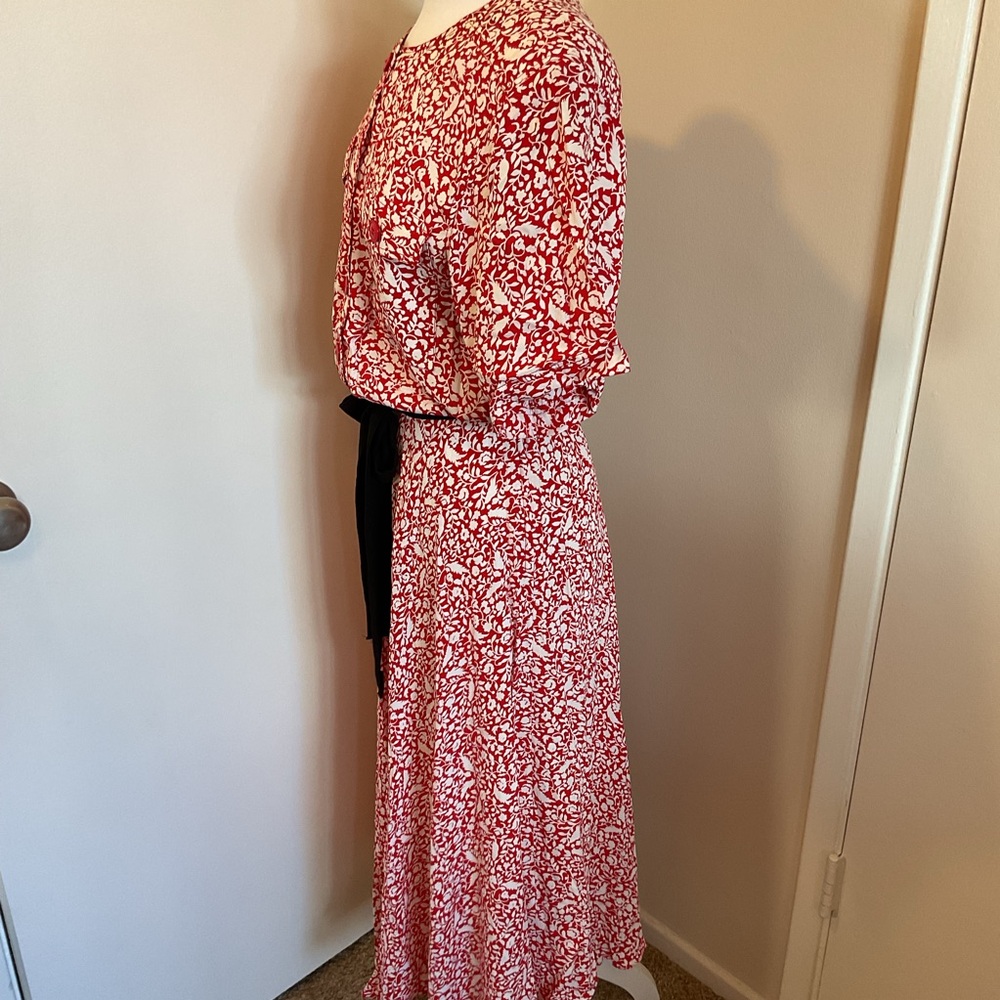 Vintage Maggy London Jeannene Booher Red Floral Rayon Dress Kentucky Derby 10 - Picture 5 of 6